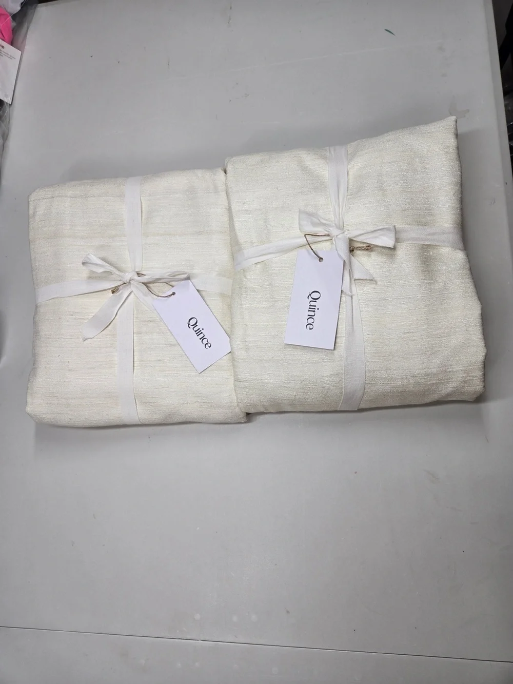 NWT QUINCE Set Of 2 48x84 Raw Silk True Blackout Curtains Ivory 8698